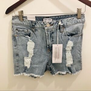 NWT Dear John Ava High Rise Shorts 26 destroyed blue